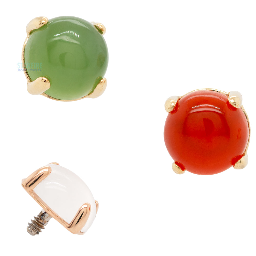 2.5mm "Ziana" Prong-Set Natural Stone Cabochon Threaded End in Gold