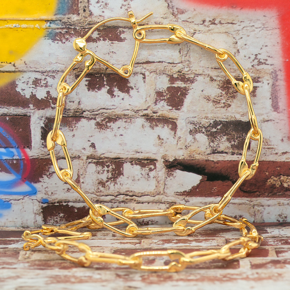 Safety Pin Link Hoop Earrings