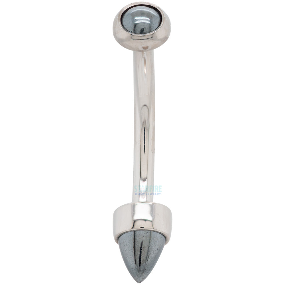 Natural Stone Cabochon & Natural Stone Bullet in Bezel Curved Barbell