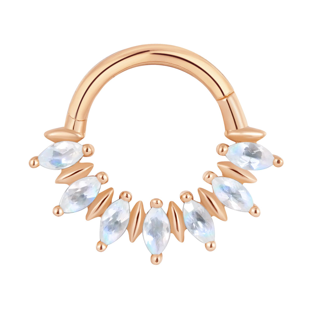 "Purpose" Hinge Ring / Clicker in Gold with Rainbow Moonstone