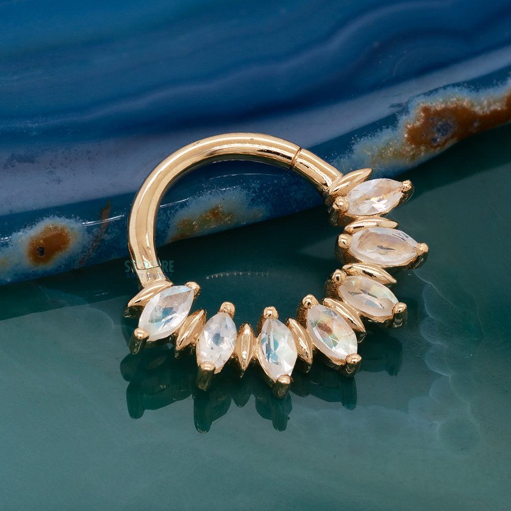 "Purpose" Hinge Ring / Clicker in Gold with Rainbow Moonstone