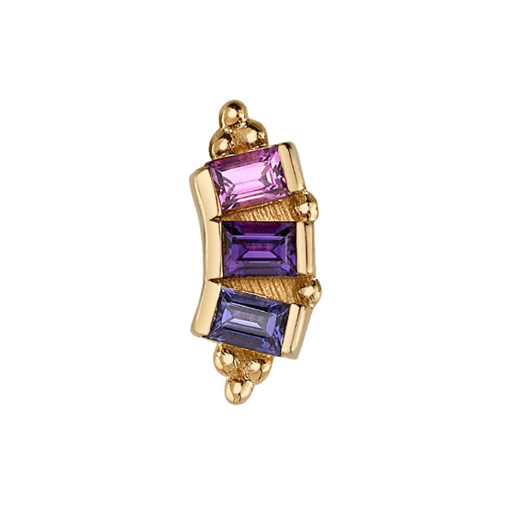 "3 Gem Baguette Panaraya" Threaded End in Gold with Rhodolite, Amethyst & Iolite