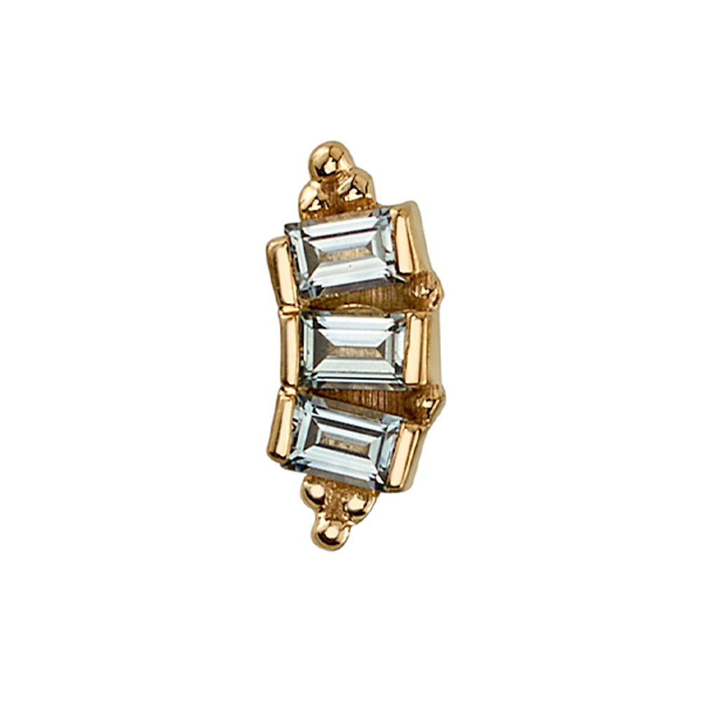Tiny "3 Gem Baguette Panaraya" Threaded End in Gold with Grey Sapphires