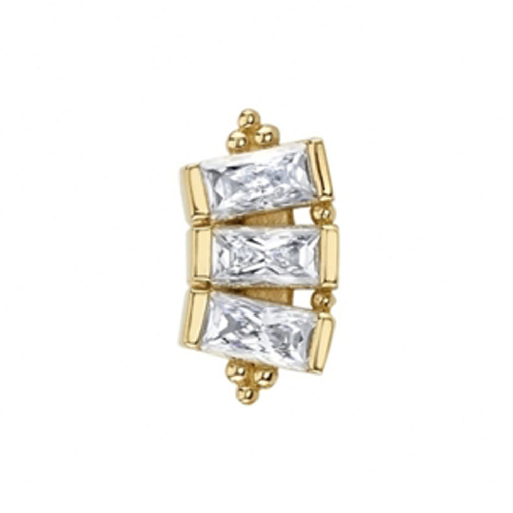 "3 Gem Baguette Panaraya" Threaded End in Gold & Platinum with White CZ's