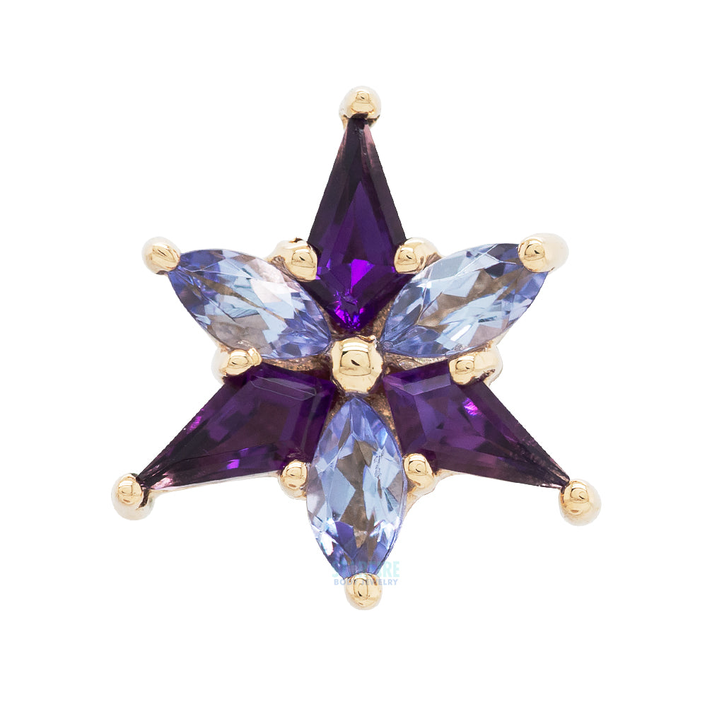 "Stargazer" Threaded End in Gold with Amethyst & Tanzanite