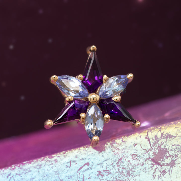 "Stargazer" Threaded End in Gold with Amethyst & Tanzanite