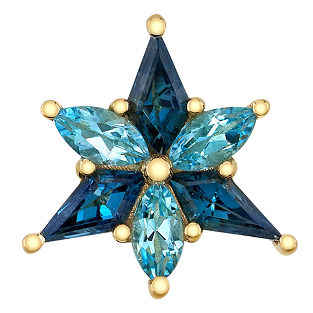 "Stargazer" Threaded End in Gold with London Blue Topaz' & Swiss Blue Topaz'