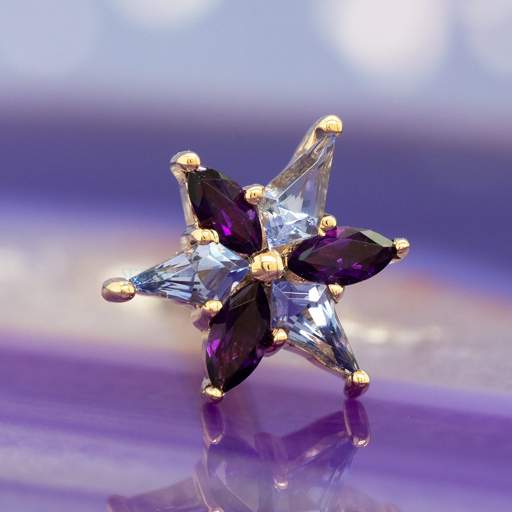 "Stargazer" Threaded End in Gold with Tanzanite & Amethyst