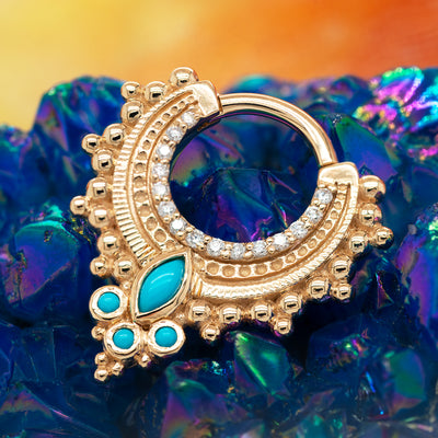 "Dionysus" Hinge Ring in Gold with DIAMONDS & Turquoise