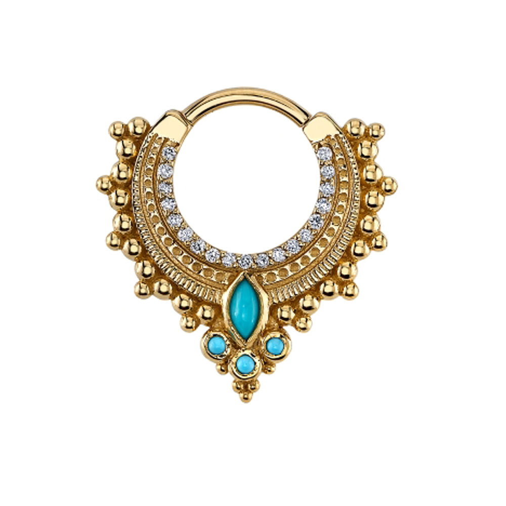 "Dionysus" Hinge Ring in Gold with DIAMONDS & Turquoise