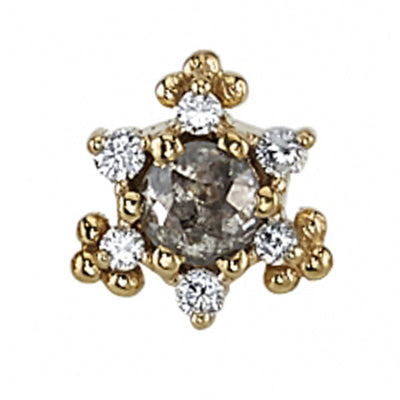 "Bayle" Threaded End in Gold with Rose Cut Grey Diamond & DIAMONDS