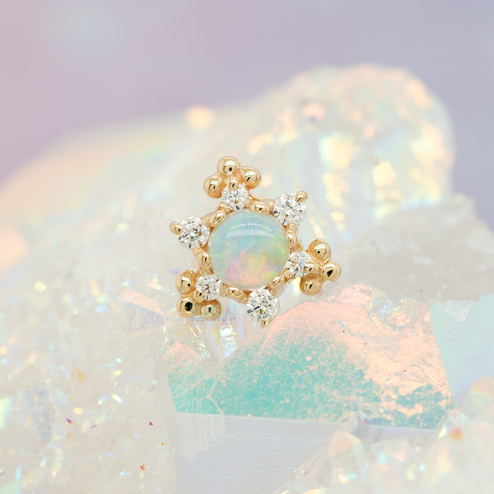 "Bayle" Threaded End in Gold with Genuine White Opal & White CZ's