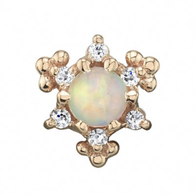 "Bayle" Threaded End in Gold with Genuine White Opal & DIAMONDS