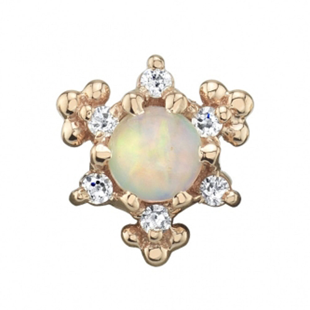 "Bayle" Threaded End in Gold with Genuine White Opal & DIAMONDS