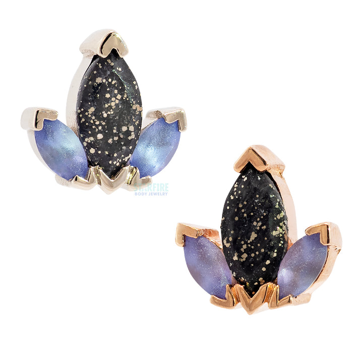 "AJ" Threaded End in Gold with Sandblasted Tanzanite & Faceted Pyrite
