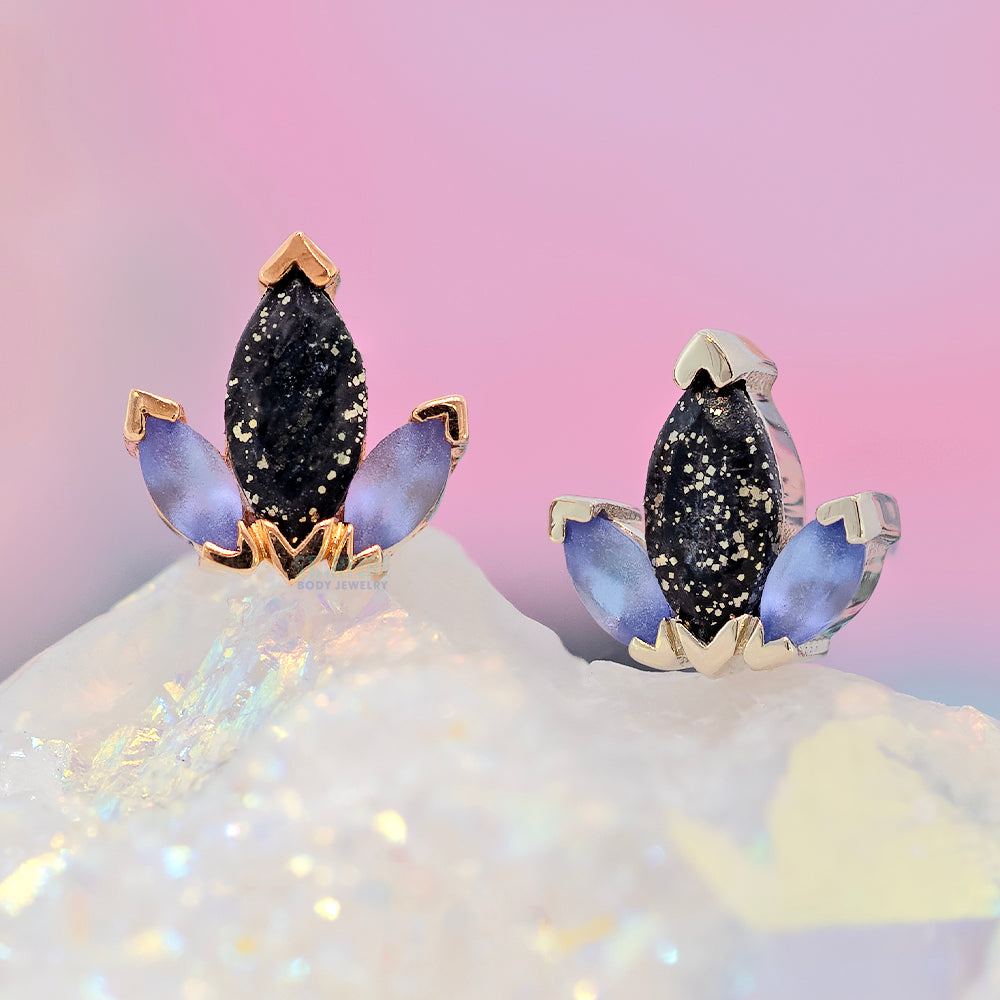 "AJ" Threaded End in Gold with Sandblasted Tanzanite & Faceted Pyrite