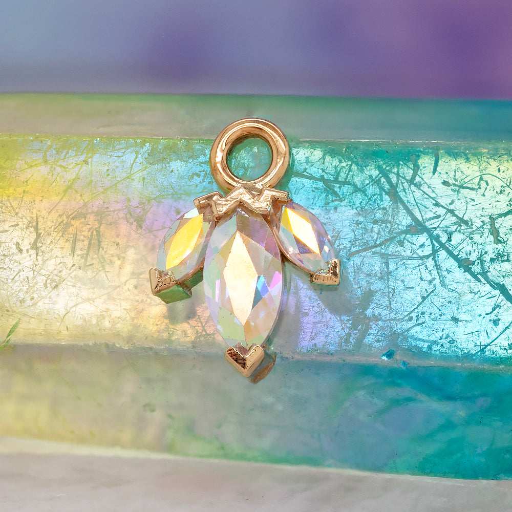 "Mini AJ" & "AJ" Charm in Gold & Platinum with Mercury Mist Topaz