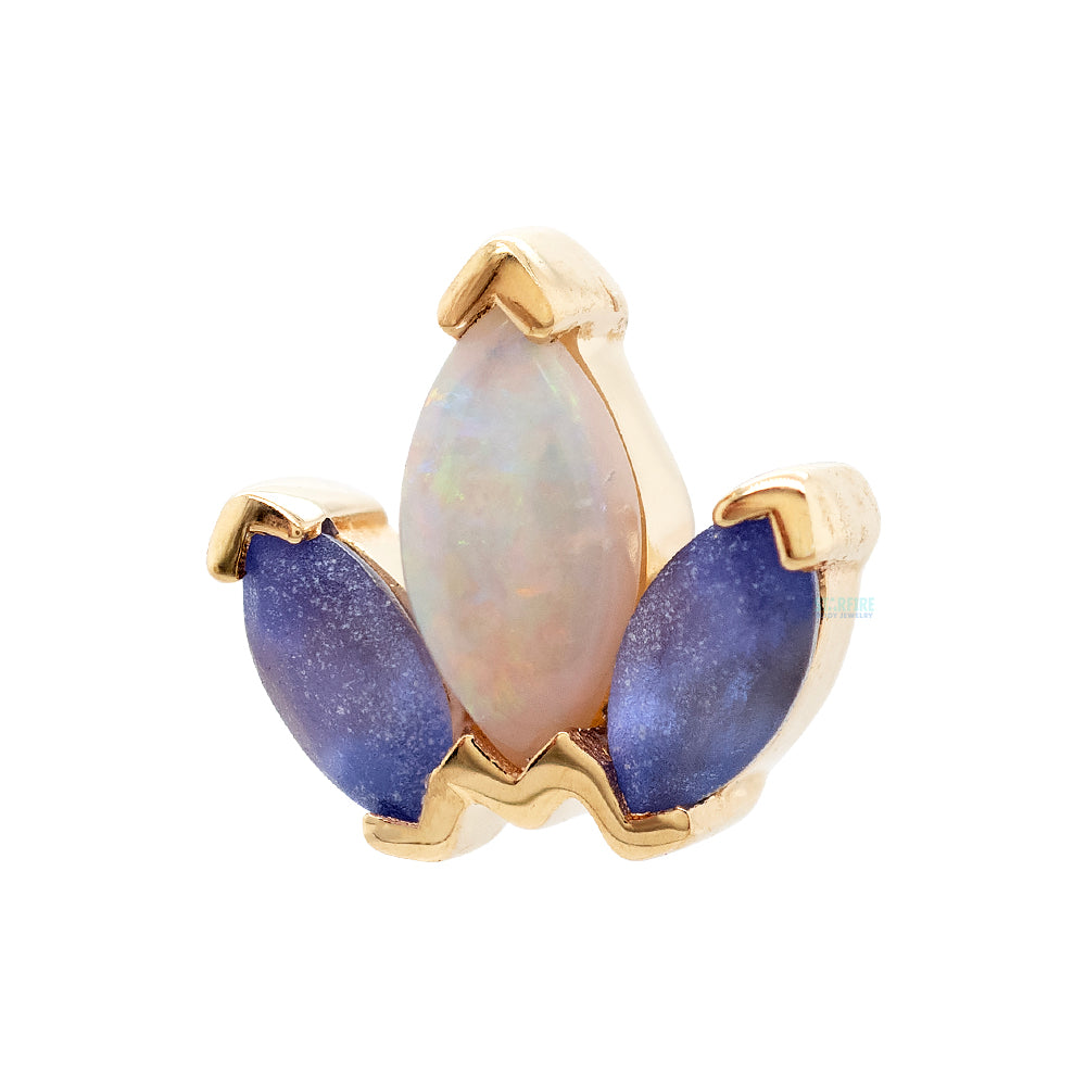 "Mini AJ" & "AJ" Threaded End in Gold & Platinum with SANDBLASTED Tanzanite & Genuine White Opal