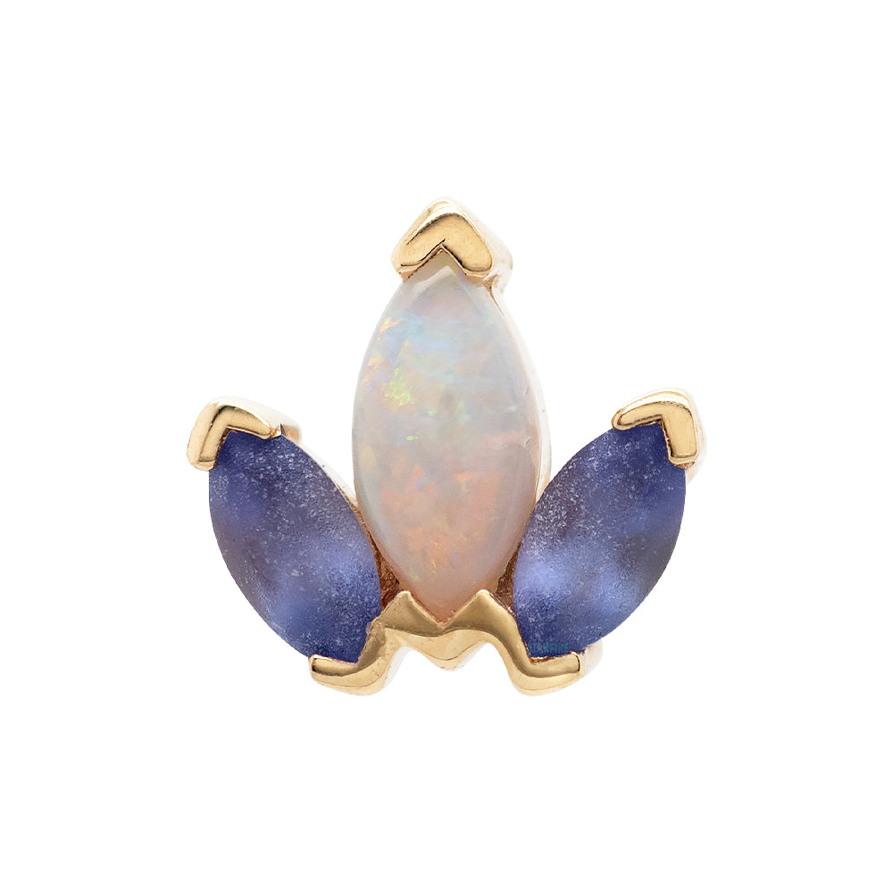 "Mini AJ" & "AJ" Threaded End in Gold & Platinum with SANDBLASTED Tanzanite & Genuine White Opal