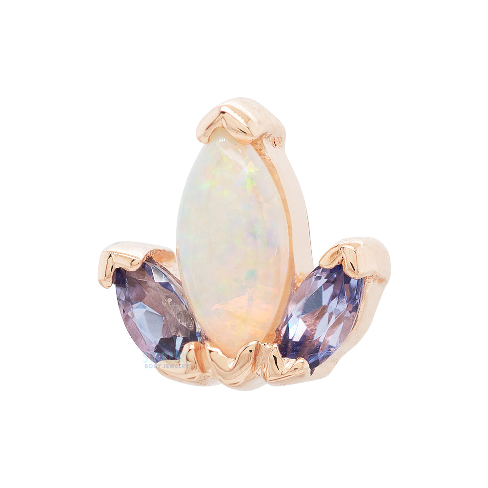 "Mini AJ" & "AJ" Threaded End in Gold with Tanzanite & Genuine White Opal