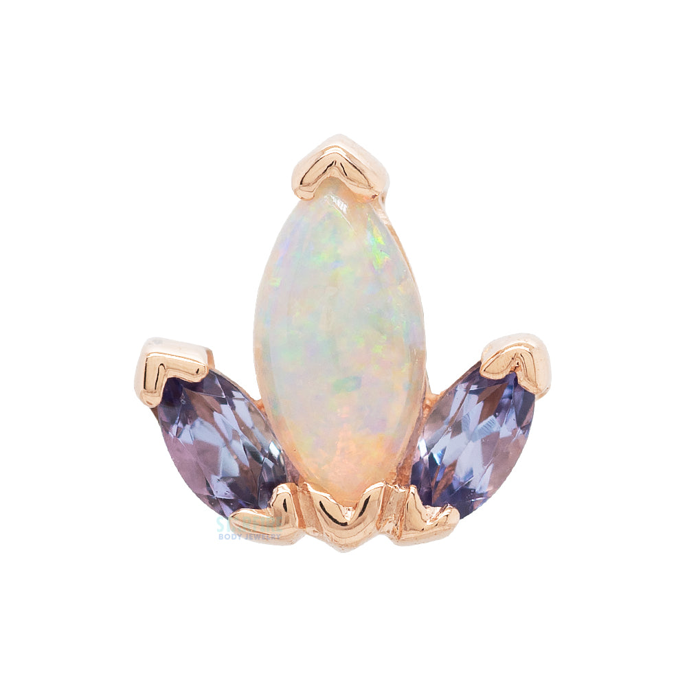 "Mini AJ" & "AJ" Threaded End in Gold with Tanzanite & Genuine White Opal
