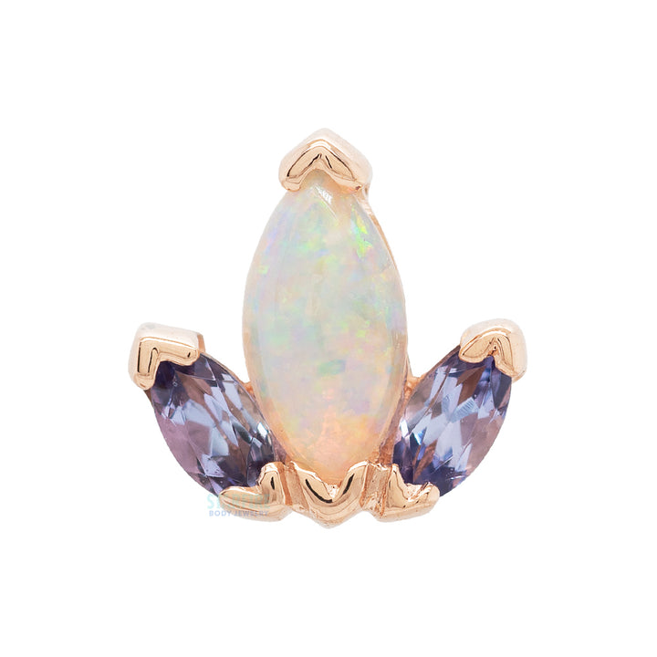 "Mini AJ" & "AJ" Threaded End in Gold with Tanzanite & Genuine White Opal