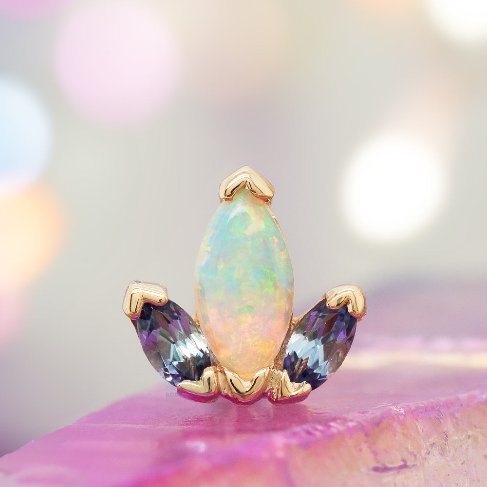 "Mini AJ" & "AJ" Threaded End in Gold with Tanzanite & Genuine White Opal