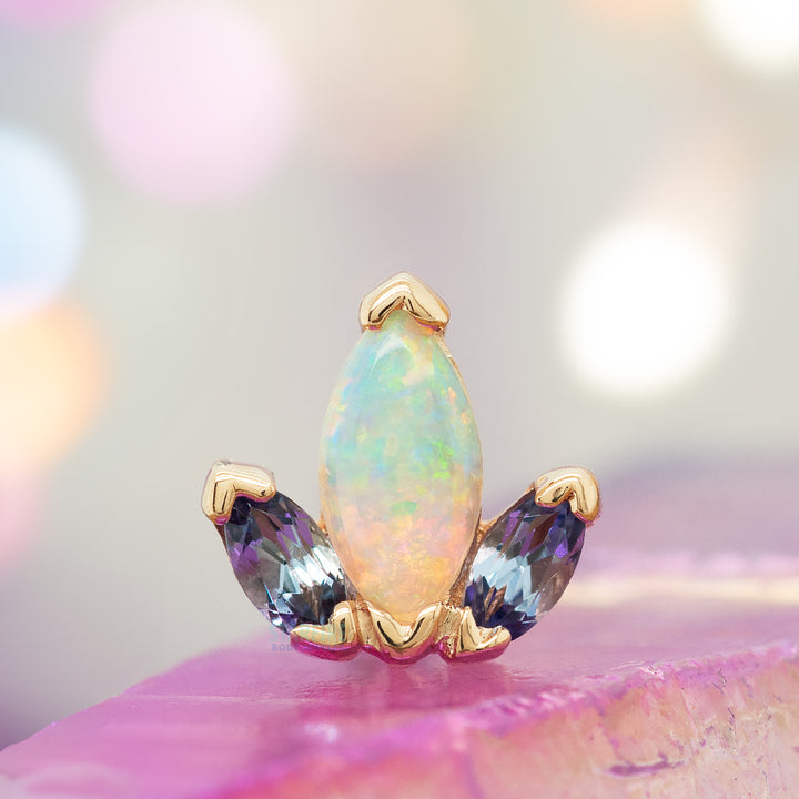 "Mini AJ" & "AJ" Threaded End in Gold with Tanzanite & Genuine White Opal
