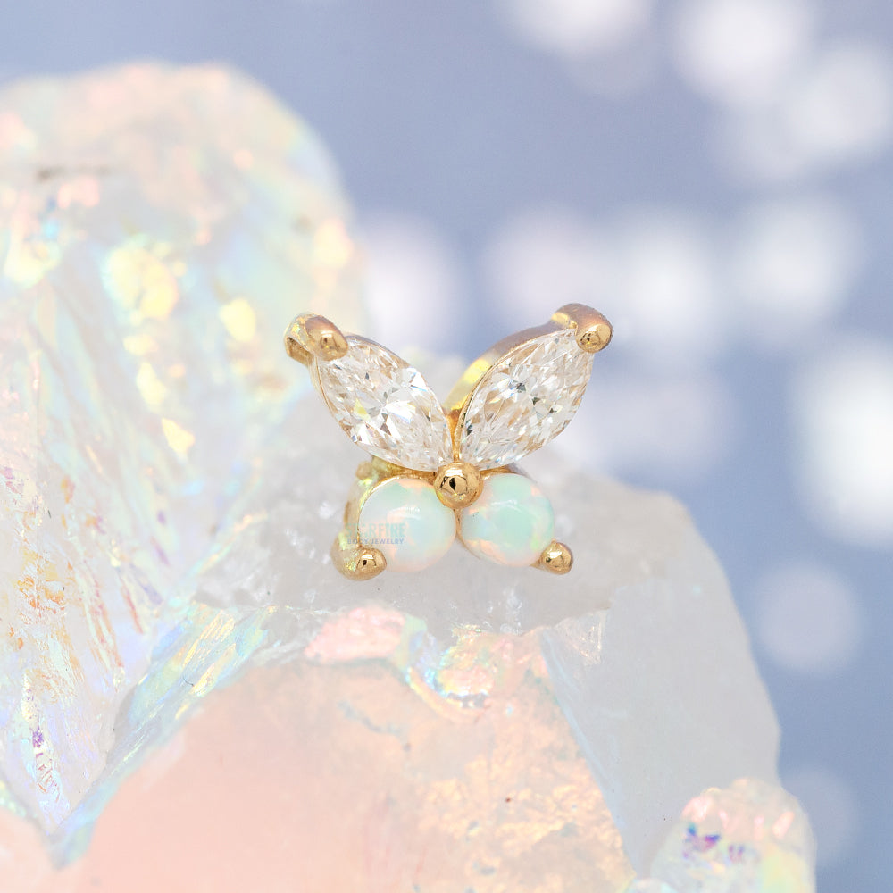 threadless: "Fluttershy" End in Gold with CZ's & White Opals