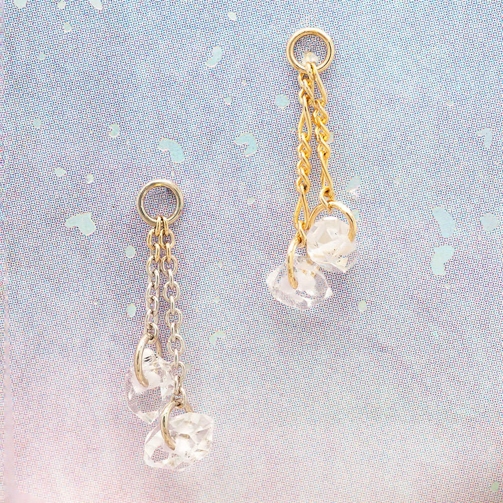 "Double Herkimer Diamond Tosser" Chain Charm in Gold with Herkimer Diamond Quartz