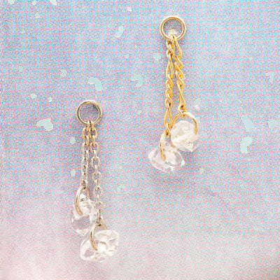 "Double Herkimer Diamond Tosser" Chain Charm in Gold with Herkimer Diamond Quartz