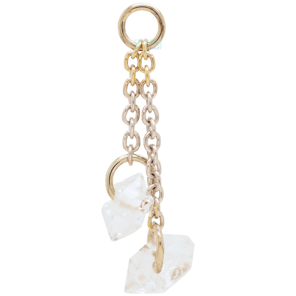 "Double Herkimer Diamond Tosser" Chain Charm in Gold with Herkimer Diamond Quartz