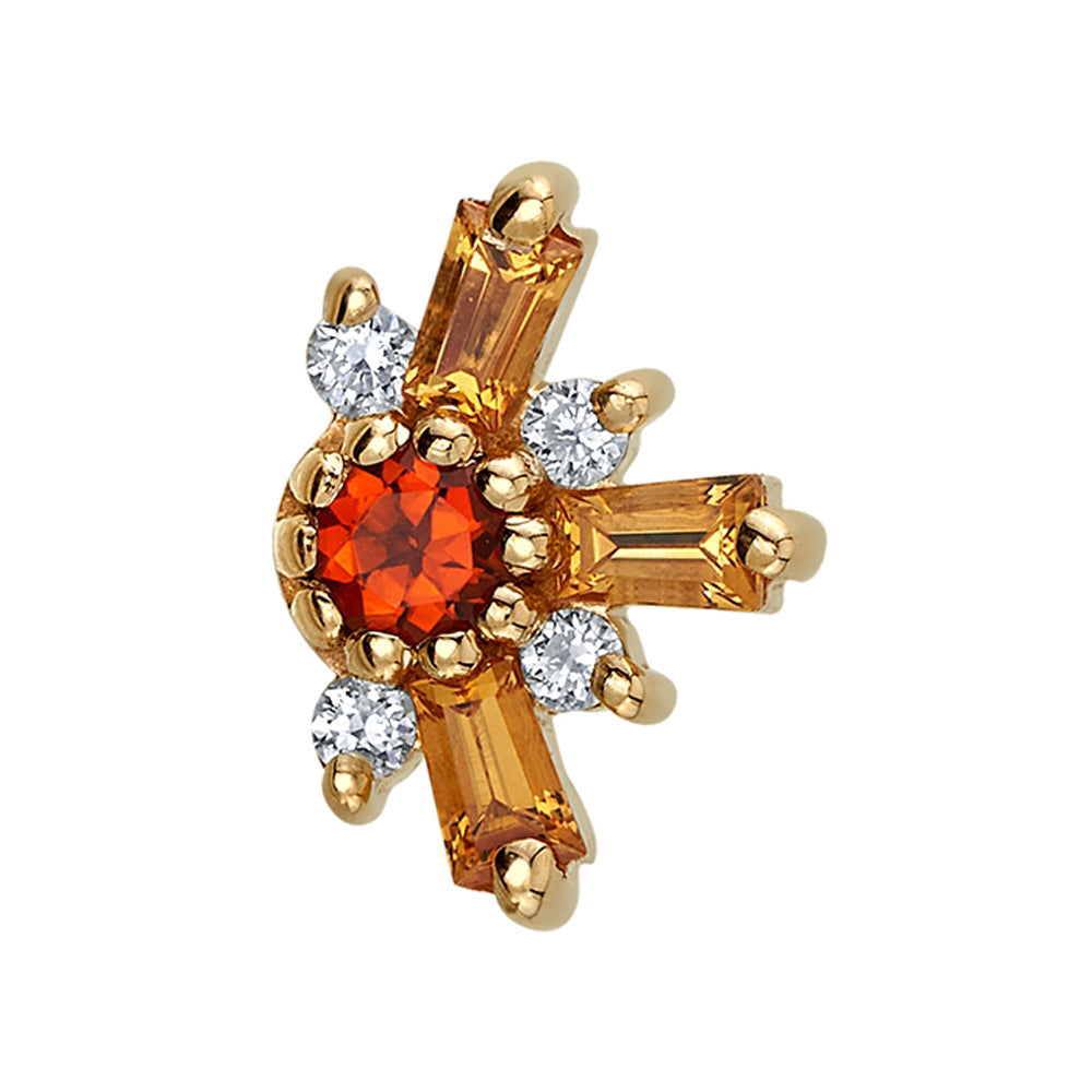 "Half Elaine" Threaded End in Gold with Citrine & Diamonds surrounding a Madeira Citrine