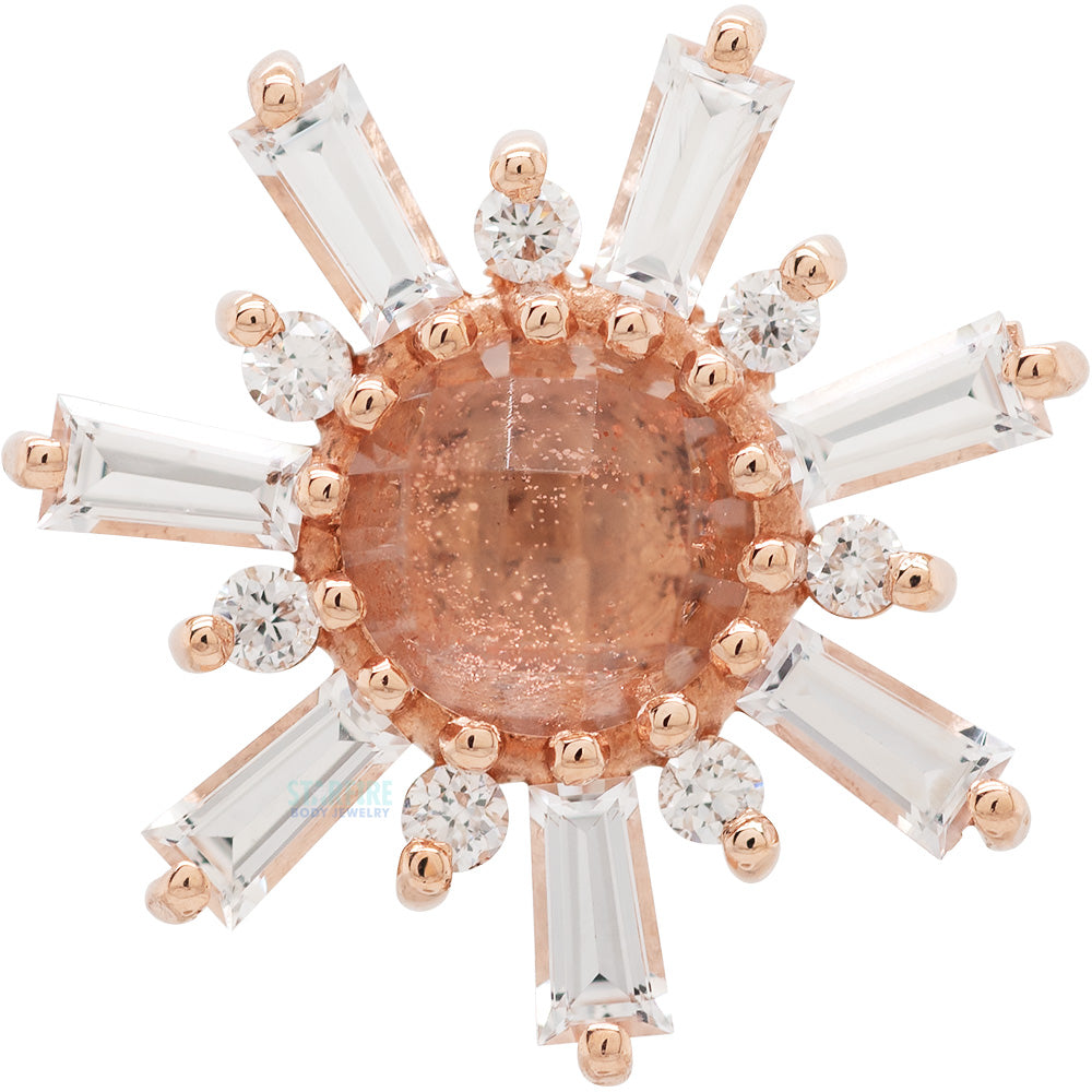 "Elaine" Threaded End in Gold with Rose Cut Oregon Sunstone, White Sapphire & Diamonds