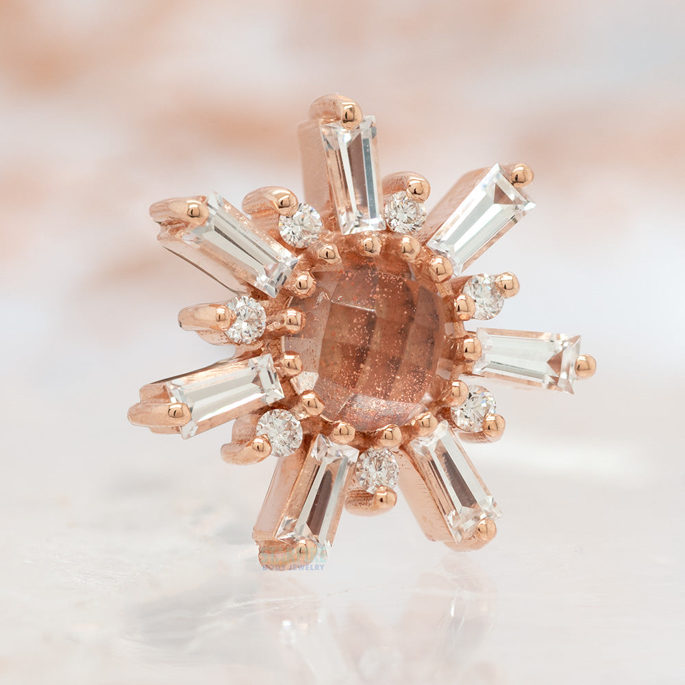 "Elaine" Threaded End in Gold with Rose Cut Oregon Sunstone, White Sapphire & Diamonds