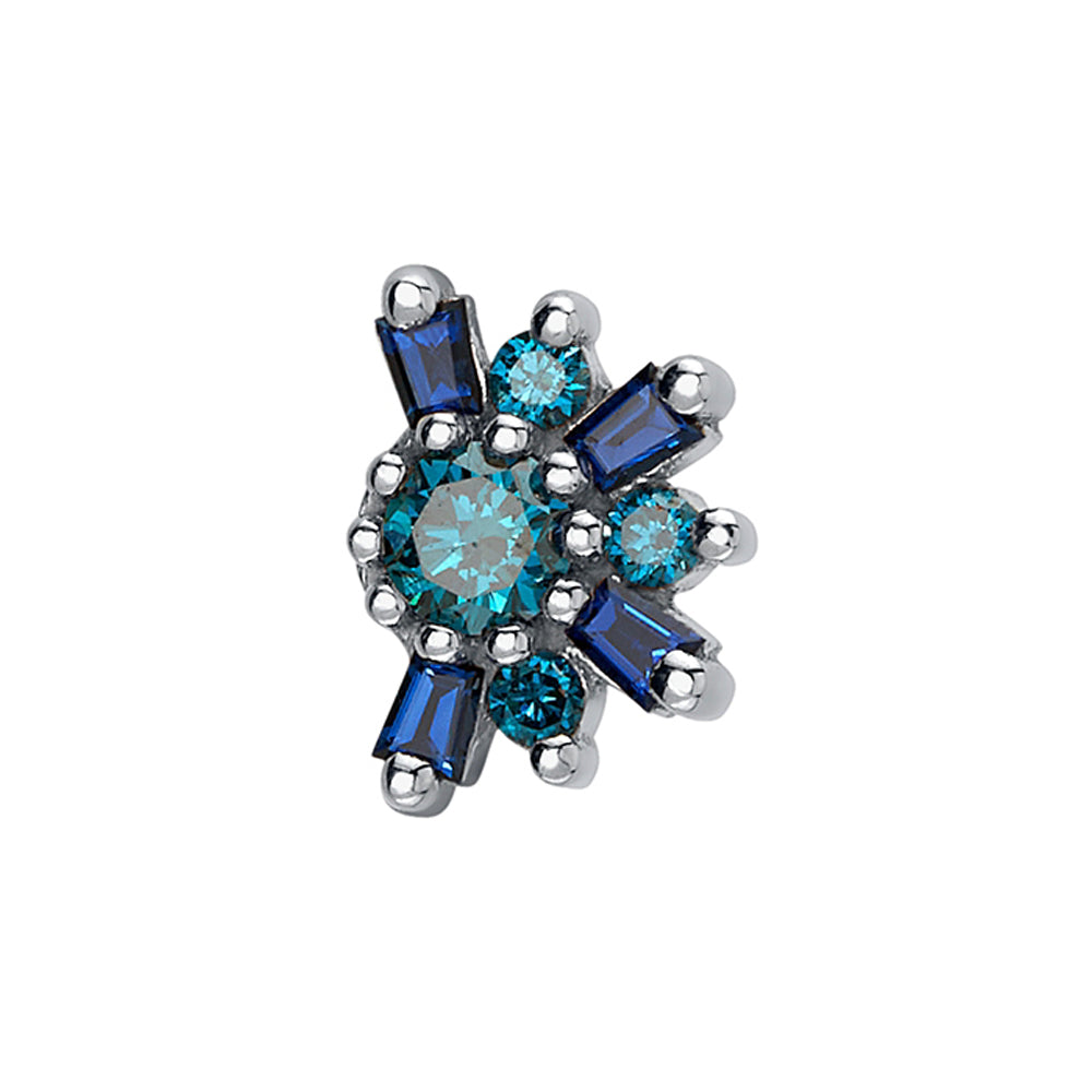 "Half Elaine" Threaded End in Gold with Blue Sapphire & Ocean Blue Diamonds