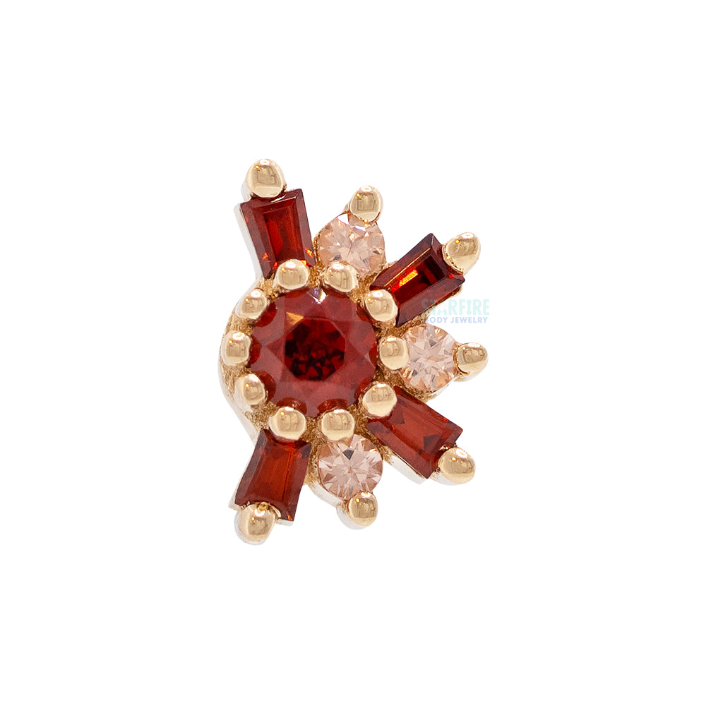 "Half Elaine" Threaded End in Gold with Garnet & Champagne Sapphires