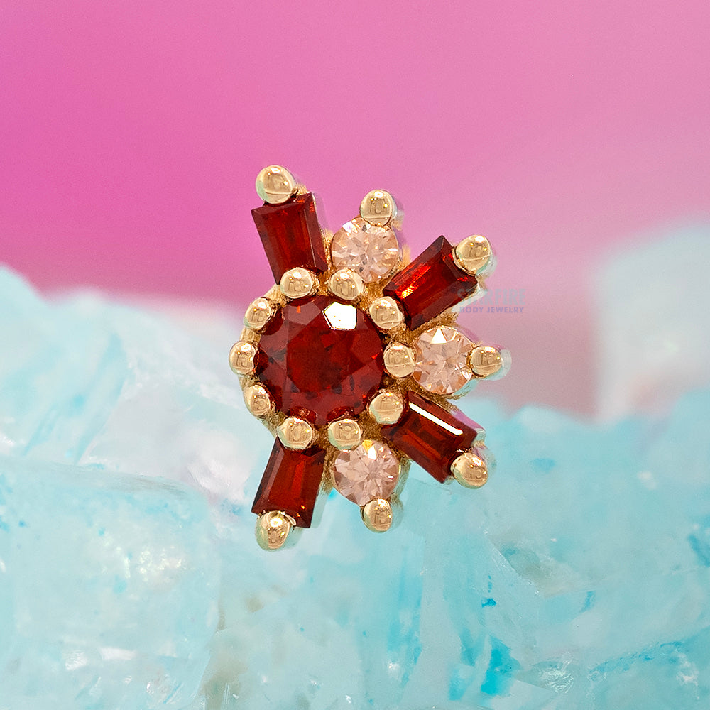 "Half Elaine" Threaded End in Gold with Garnet & Champagne Sapphires