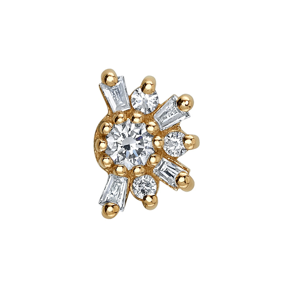 "Half Elaine" Threaded End in Gold with White CZ's