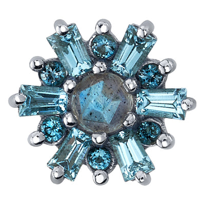 "Elaine" Threaded End in Gold with Rose Cut Labradorite, Swiss Blue Topaz & London Blue Topaz