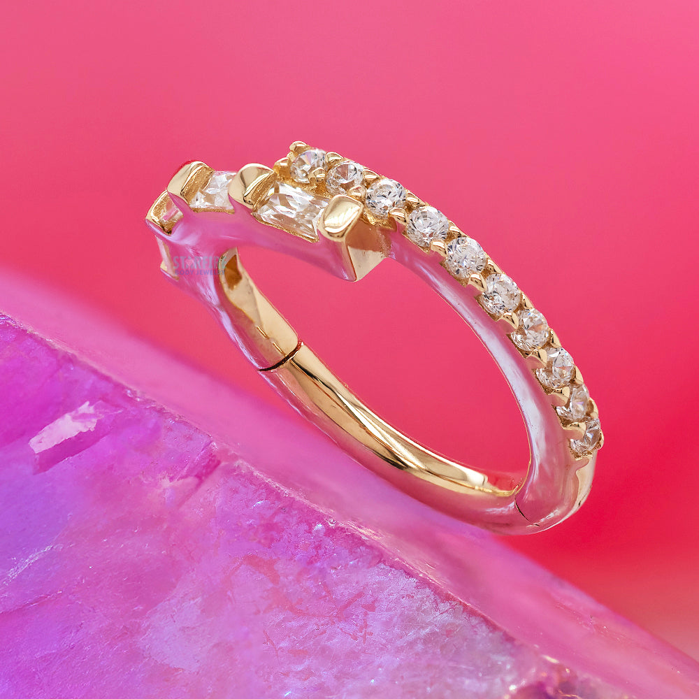 "In Reverse" Hinge Ring / Clicker in Gold with CZ's
