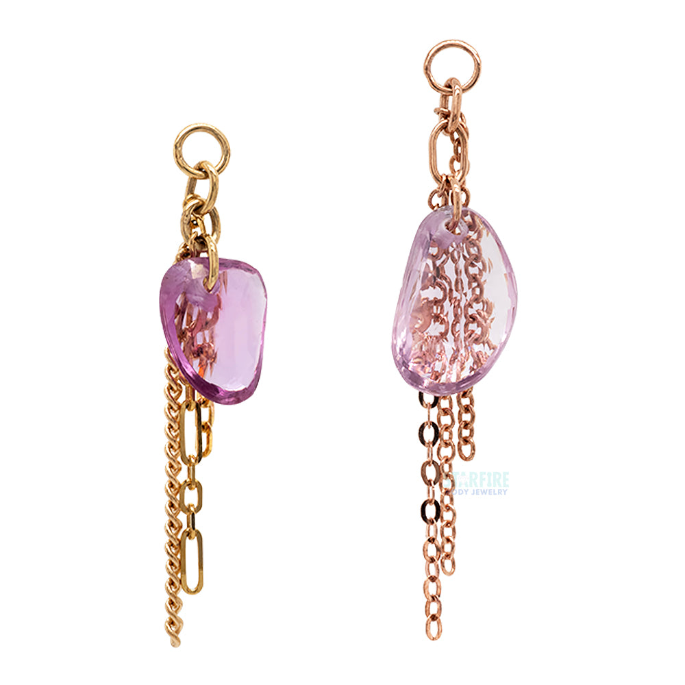 Rose Cut Freeform Pink Sapphire Chain Charm in Gold