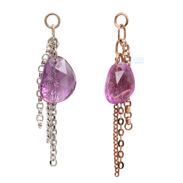 Rose Cut Freeform Pink Sapphire Chain Charm in Gold