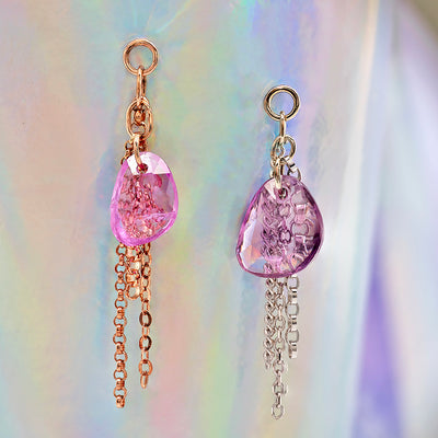 Rose Cut Freeform Pink Sapphire Chain Charm in Gold