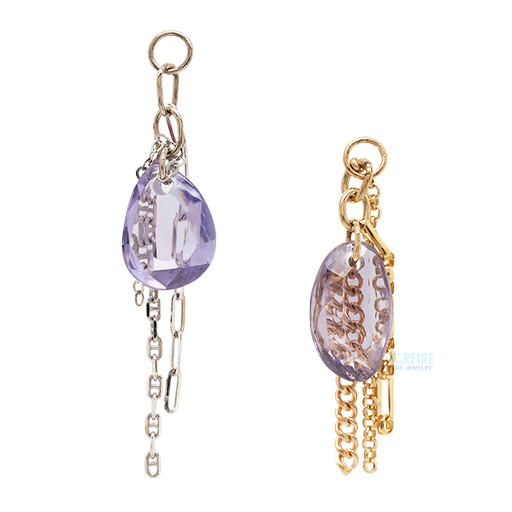Rose Cut Freeform Purple Sapphire Chain Charm in Gold