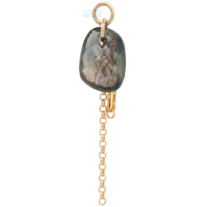Rose Cut Freeform Green Sapphire Chain Charm in Gold
