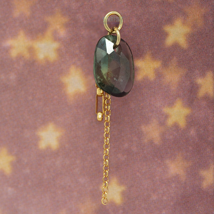 Rose Cut Freeform Green Sapphire Chain Charm in Gold