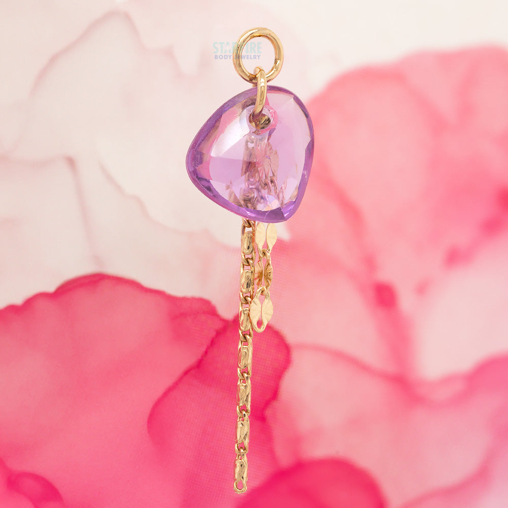 Rose Cut Freeform Purple Sapphire Chain Charm in Gold