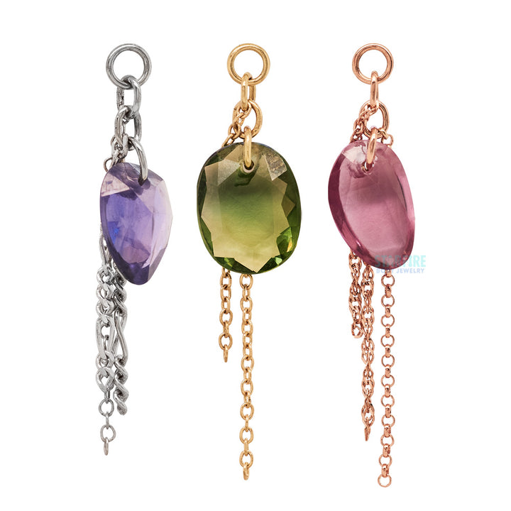 Rose Cut Freeform Blue Sapphire Chain Charm in Gold