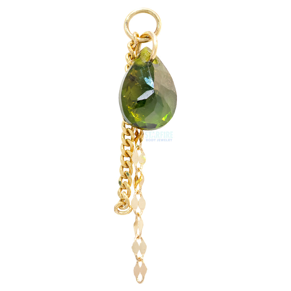 Green Tourmaline Chain Charm in Gold